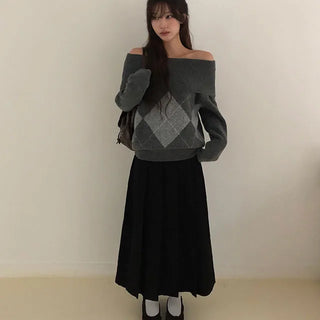 Ene Button Wool Long Pleated Skirt