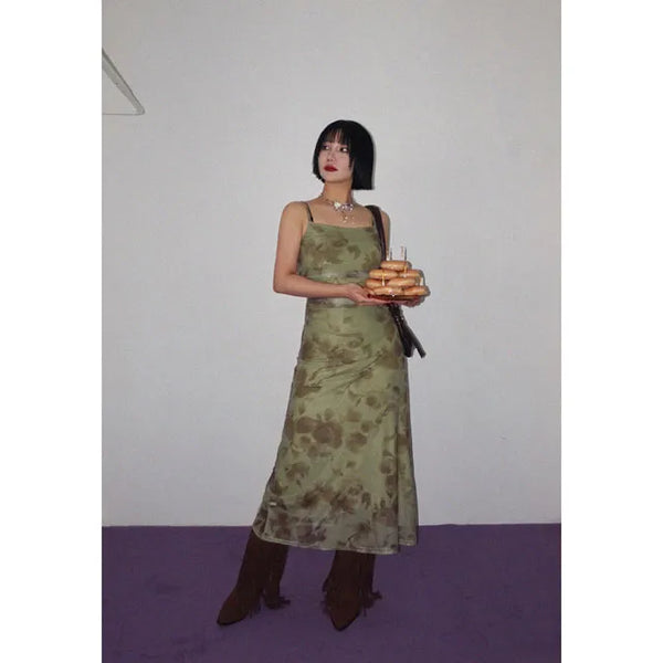 Midnight Oriental Floral Long Dress