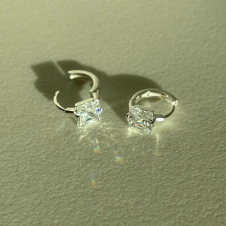 Square Point Cubic One-Touch Ring Silver Earrings