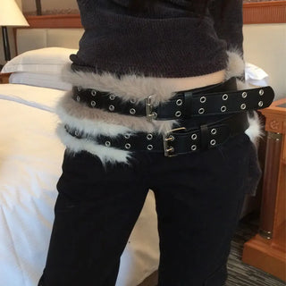 Hellizen Fur-Trimming Eyelet Belt