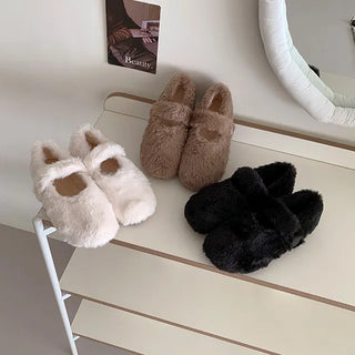 ◈Winter Preparation◈Fur Lining◈Hairy Mary Janes Fur Loafers Fur Shoes Fur Footwear Thermal Flats Winter Wedding Guest Look Year-End Look Shoes