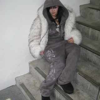 Rose Camo Cubic Fleece-Lined Wide Jogger Pants