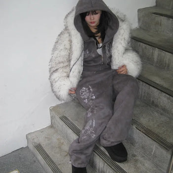 Rose Camo Cubic Fleece-Lined Wide Jogger Pants