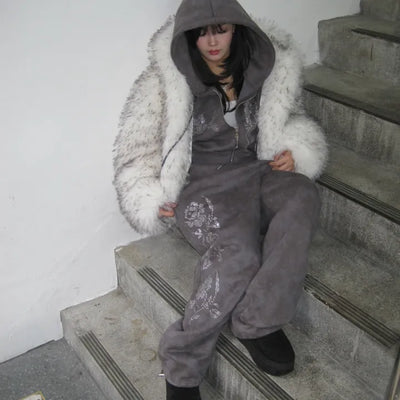 Rose Camo Cubic Fleece-Lined Wide Jogger Pants
