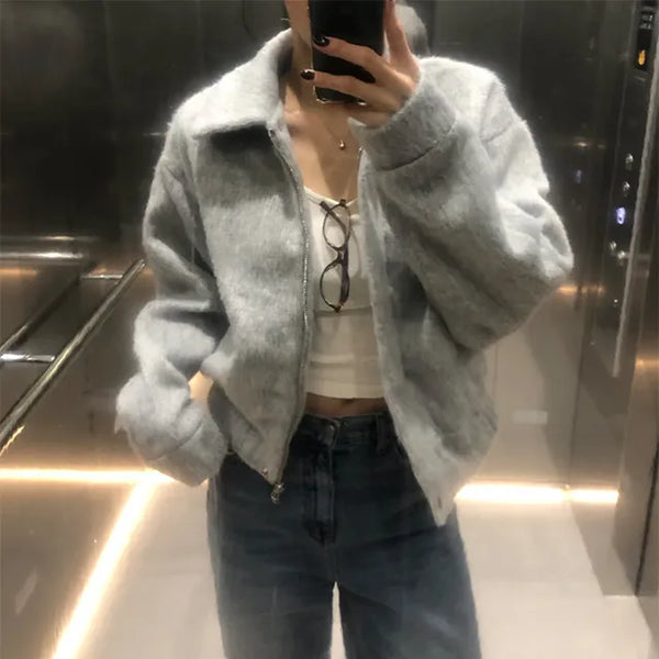 Mohair Blouson Collar Jacket