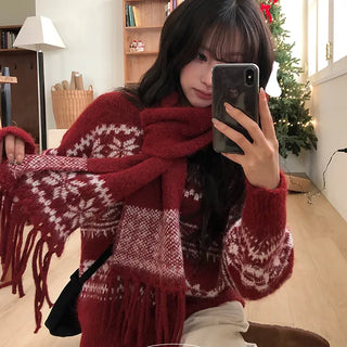 Thick Mock Nordic Muffler Set Round Knit