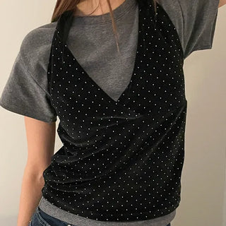 Oakley Velvet Dot Layered Halterneck Sleeveless Top