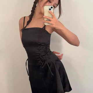 Lace-up Corset Balloon Flare Mini Dress