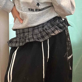 Street punk check ruffle layered mini skirt