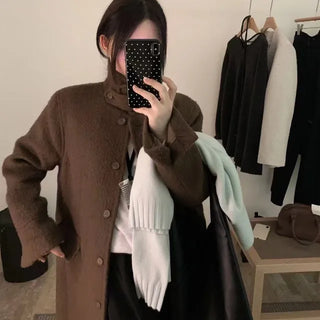 De Bell High-Neck Long Boucle Coat