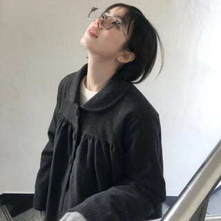 Round collar 4oz wool babydoll coat