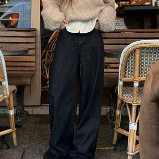 Stitched Raw Wide Denim Pants Balloon Back Pocket Jeans Daily Look