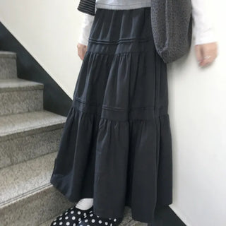 Suede tiered long skirt