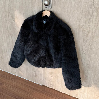 Puffy Cropped Fur Jacket   Winter Outer Collared Fur Cropped Jacket