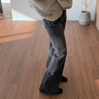 Black Bootcut Denim  Black Fleece-lined Jeans Winter Black Jeans