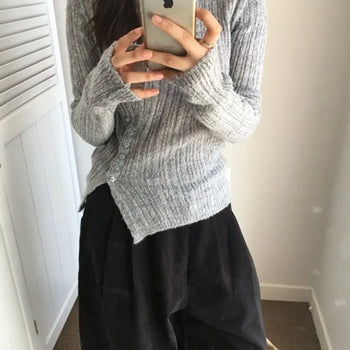 Super Slim Fit Button Ribbed Knit Tee