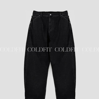 Loose-fit curved denim pants