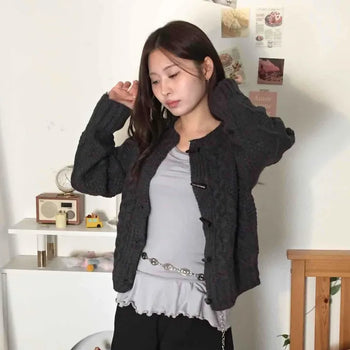 Cable Knit Duffle Loose Fit Cardigan