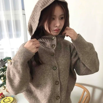 Hooded Button Cozy Knit Cardigan