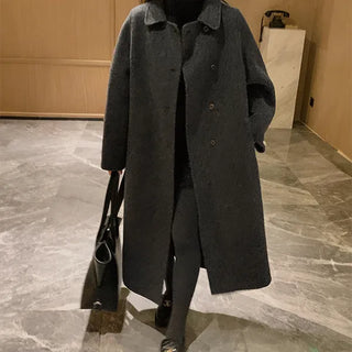 Abelle Handmade Collar Belt Long Coat Wool Coat Oversized Loose Fit Button Jacket Winter Year-End Look Wedding Guest Look
