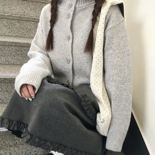 Turtleneck hooded button knit cardigan