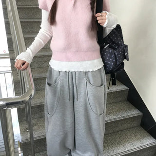 Collared short-sleeve angora knit
