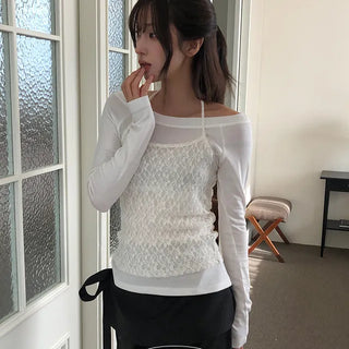 Wiki Tencel Slim Off-Shoulder Layered T-shirt