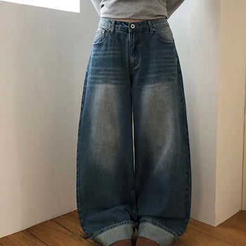 Crazy Back Pocket Damaged Wash Rolled-Up Wide Pants