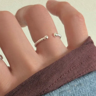 Twisted Open Ball Layered Silver Ring, Pinky Sizes 5 to 11