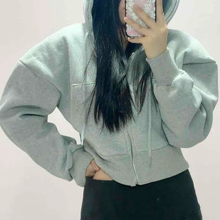 Casual Loose Fit Cropped Zip-Up Hoodie
