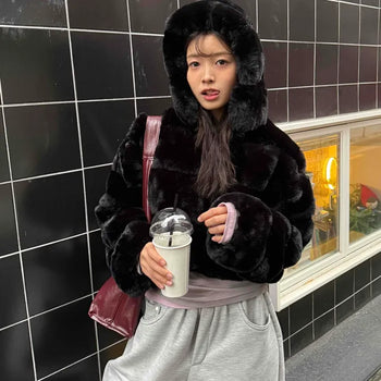 Glossy Mini Crop Fur Jacket