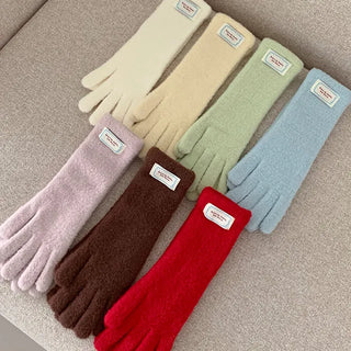 ◈Winter Items◈Fleece Knit Gloves Fingerhole Smartphone Winter Fleece Fur Gloves Patch Warmer
