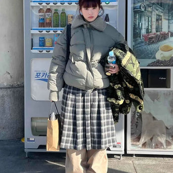 School Look Winter Check Boxy Pleated Midi Skirt