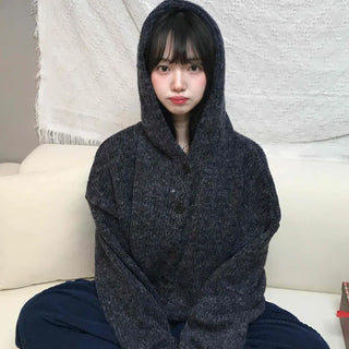 Cozy Oversized Drop Shoulder Hooded Knit Cardigan