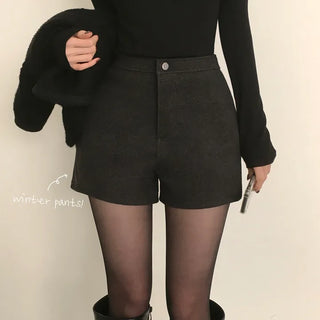 Leg-lengthening, High-waisted Thick Wool Shorts Winter Shorts