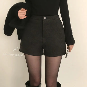 Leg-lengthening, High-waisted Thick Wool Shorts Winter Shorts
