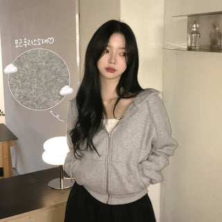 Effortless Chic, Cozy and Warm Semi-Crop Fleece Zip-Up Hoodie