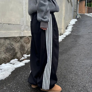 [UNISEX] Elastic Waist Two-Way Fleece-Lined Track Pants