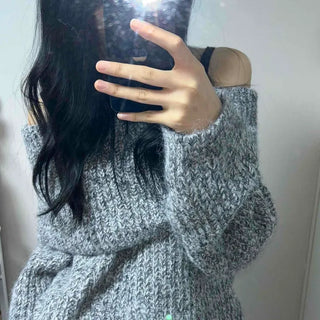 Folding Off-Shoulder Oversized Long Knit