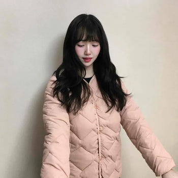 Basic V-Quilted Crop Short Padded Jacket
