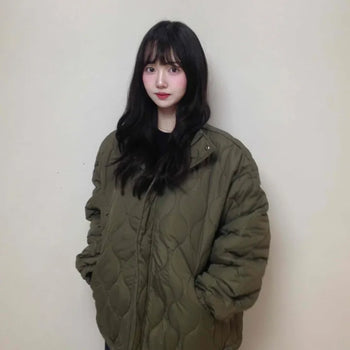 Khaki Quilted Oversized Short Padded Jacket