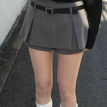 Waist Belt Box Pintuck Tennis Mini Skirt