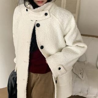 Love At Tab High Neck Boucle Quilted Wool Half Coat