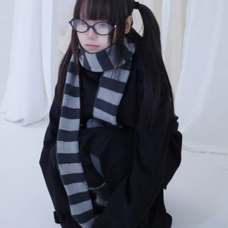 Pom-pom Striped Scarf