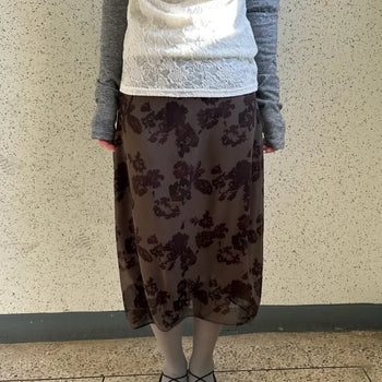 Vintage Flower Mauve Chiffon Midi Skirt