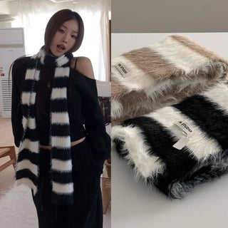 Viros Striped Fur Knit Muffler