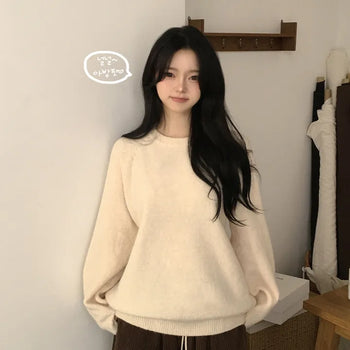 Protective Instinct Avant-Grip Fit, Thick and Cozy Lambswool Daily Plain Raglan Avant-Grip Loose Fit Winter Long Sleeve Knit