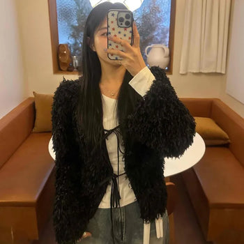 Fluffy Ribbon Open Cardigan