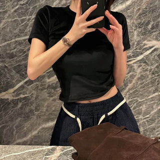 Velvet Slim Crop Short Sleeve T-shirt
