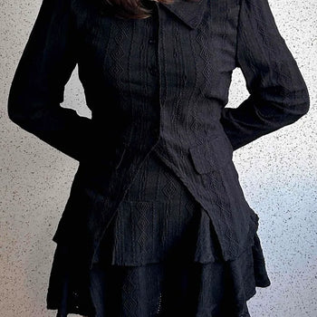 Ribbon Collar Flare Two-Piece Set